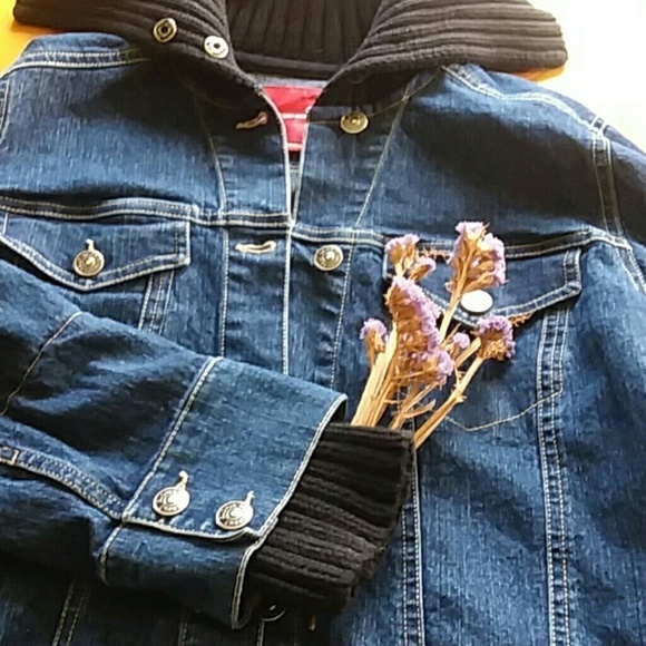 [Gloria Vanderbilt] Jean Jacket With Sweater Collar Button Front - Picture 3 of 5